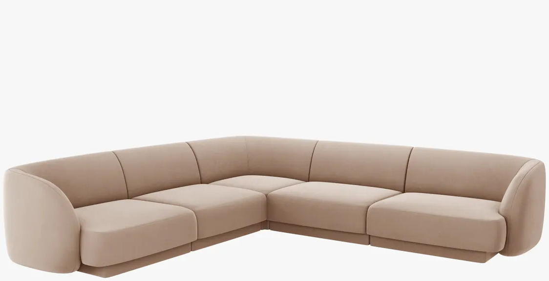 Grosses Design Ecksofa „Miley“ - mit Samtbezug Cappuccino