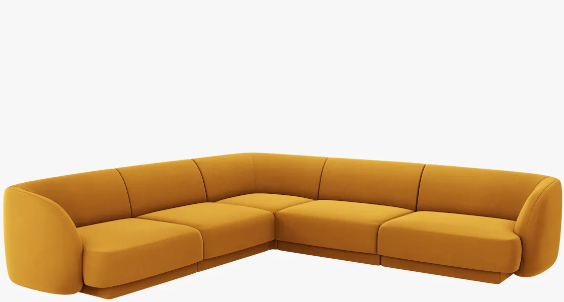 Grosses Design Ecksofa „Miley“ - mit Samtbezug Senfgelb