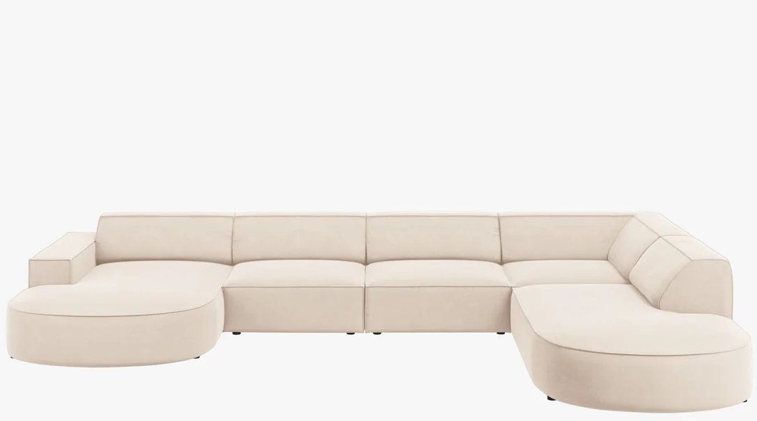 Grosses 7-Sitzer Design Panoramasofa „Jodie Ii“ mit lange Seite rechts - Samtbezug