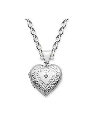 Herz-Medaillon mit Muster und Stein inkl. Kette – Elegant - Halsketten und Anhänger