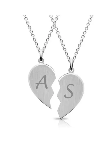 Partnerherzkette matt – Silber oder vergoldet, personalisierbar - Halsketten und Anhänger