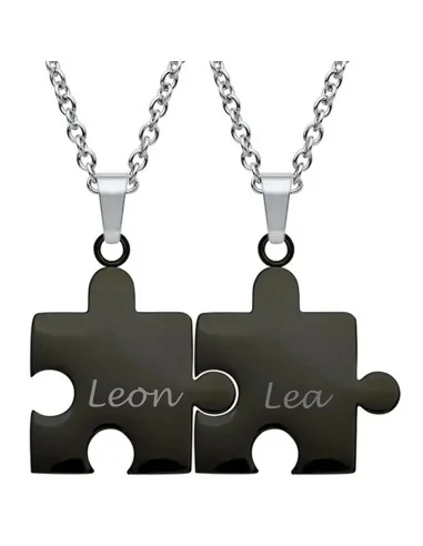 Partnerkette Puzzle Edelstahl mit Gravur – Für Zwei - Halsketten und Anhänger