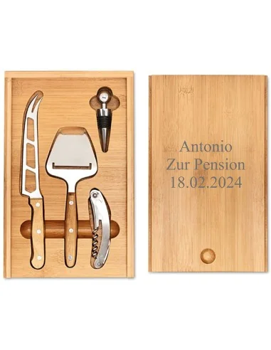 Wein- und Käse-Set aus Bambus personalisiert mit Gravur - Küche & Haushalt