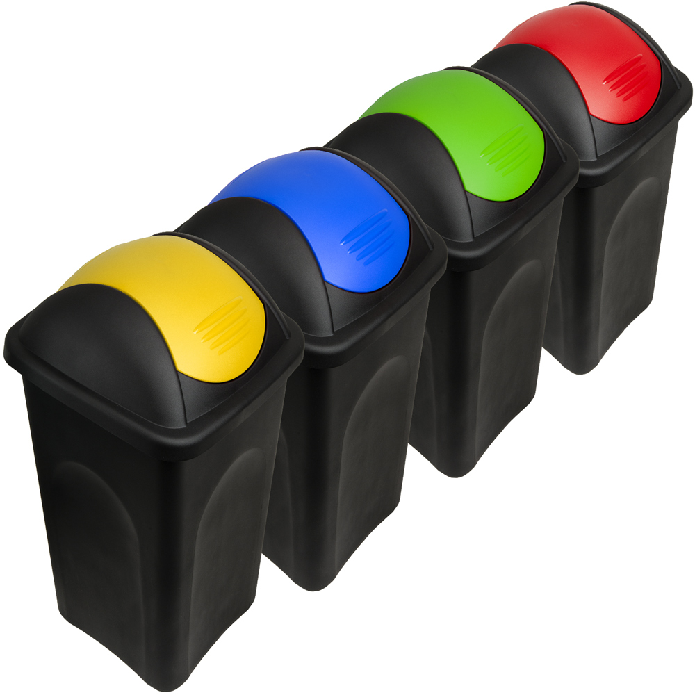 Mülleimer mit Schwingdeckel 4 tlg. Kunststoff Gelb/Blau/Grün/Rot 60 Liter