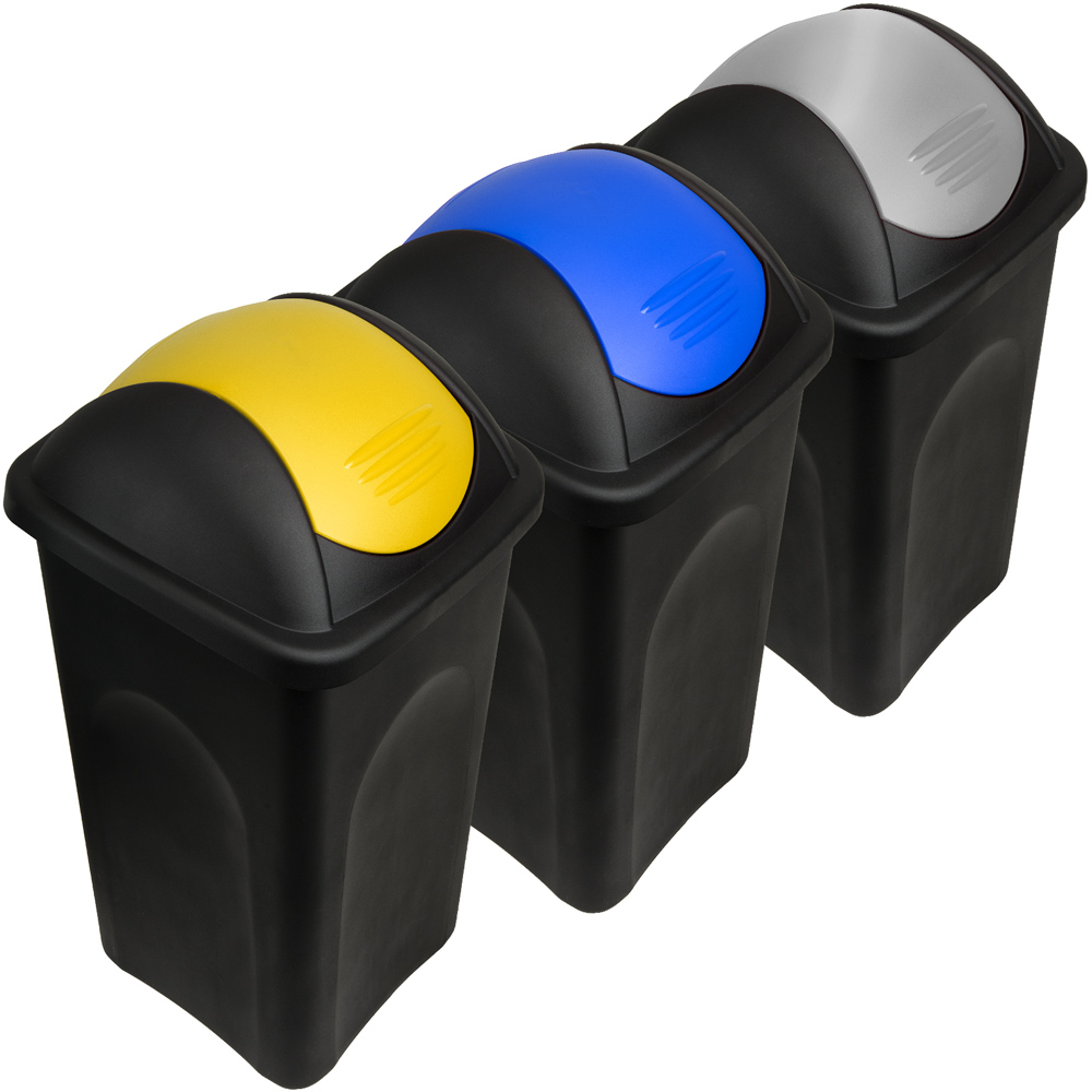 Mülleimer 3-tlg. Gelb/Blau/Silber Kunststoff 60L