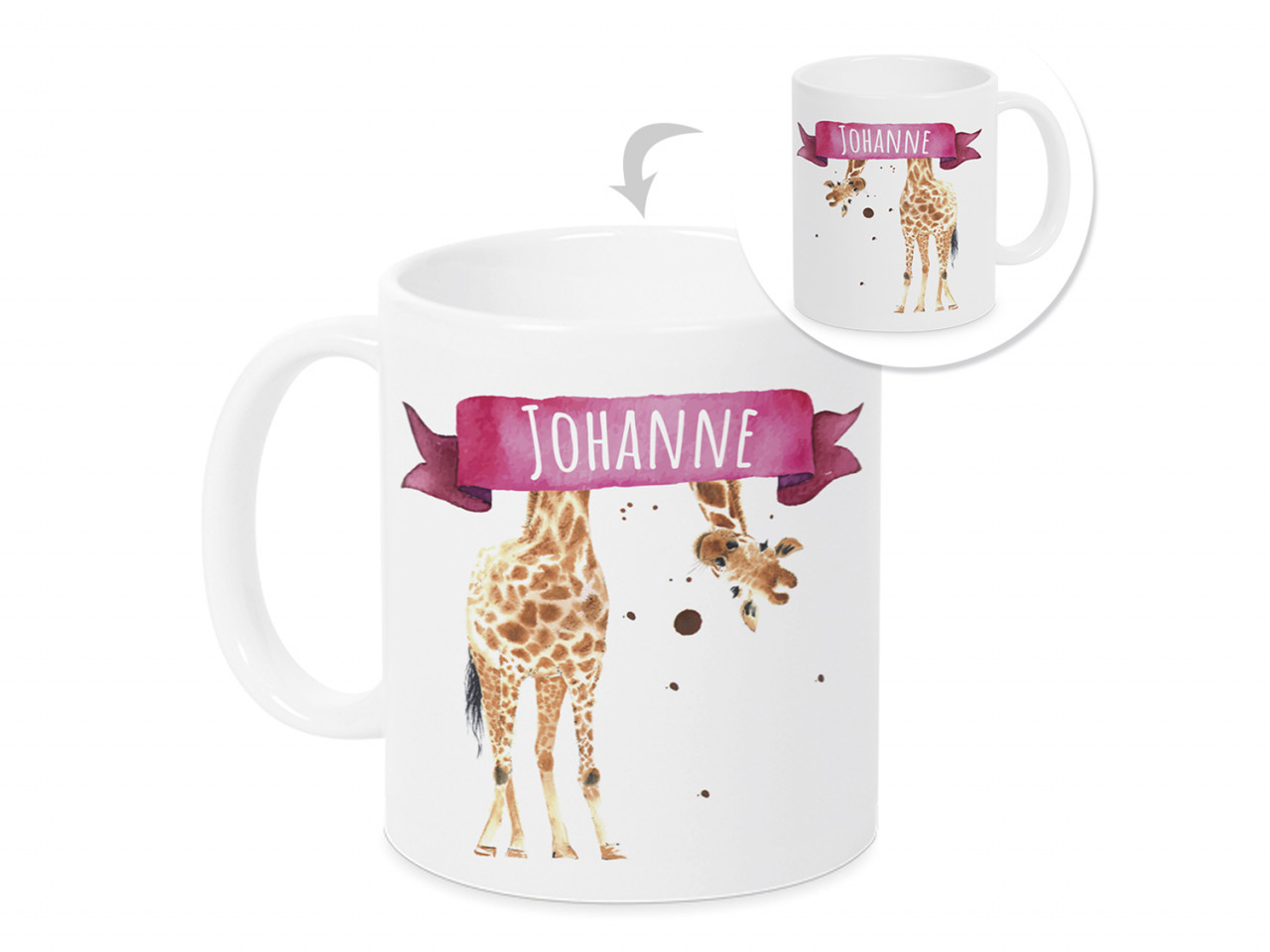 Tasse mit Namen und lustige Giraffe