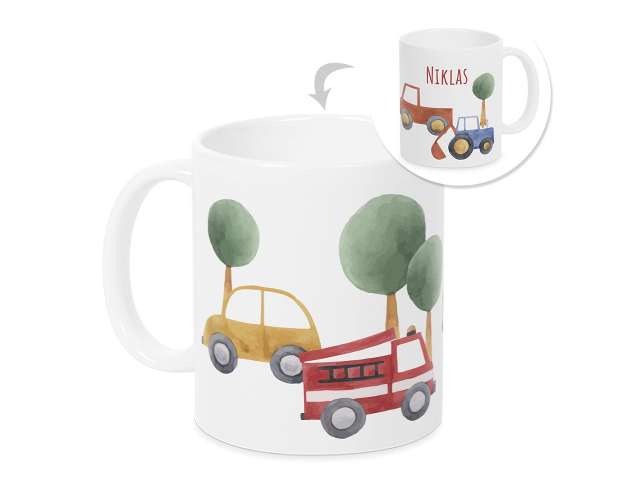 Tasse mit Namen Kinder Autos, personalisiertes Geschenk