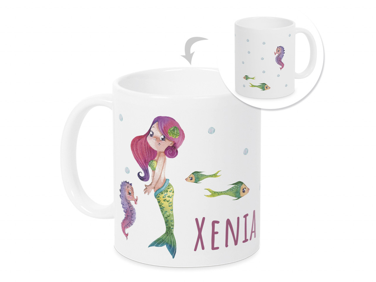 Tasse mit Namen und Meerjungfrau