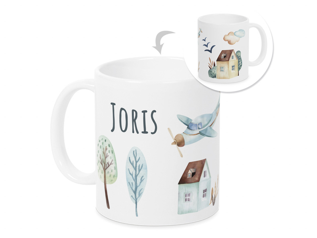 Tasse mit Namen Kinder Flugzeug, personalisiert