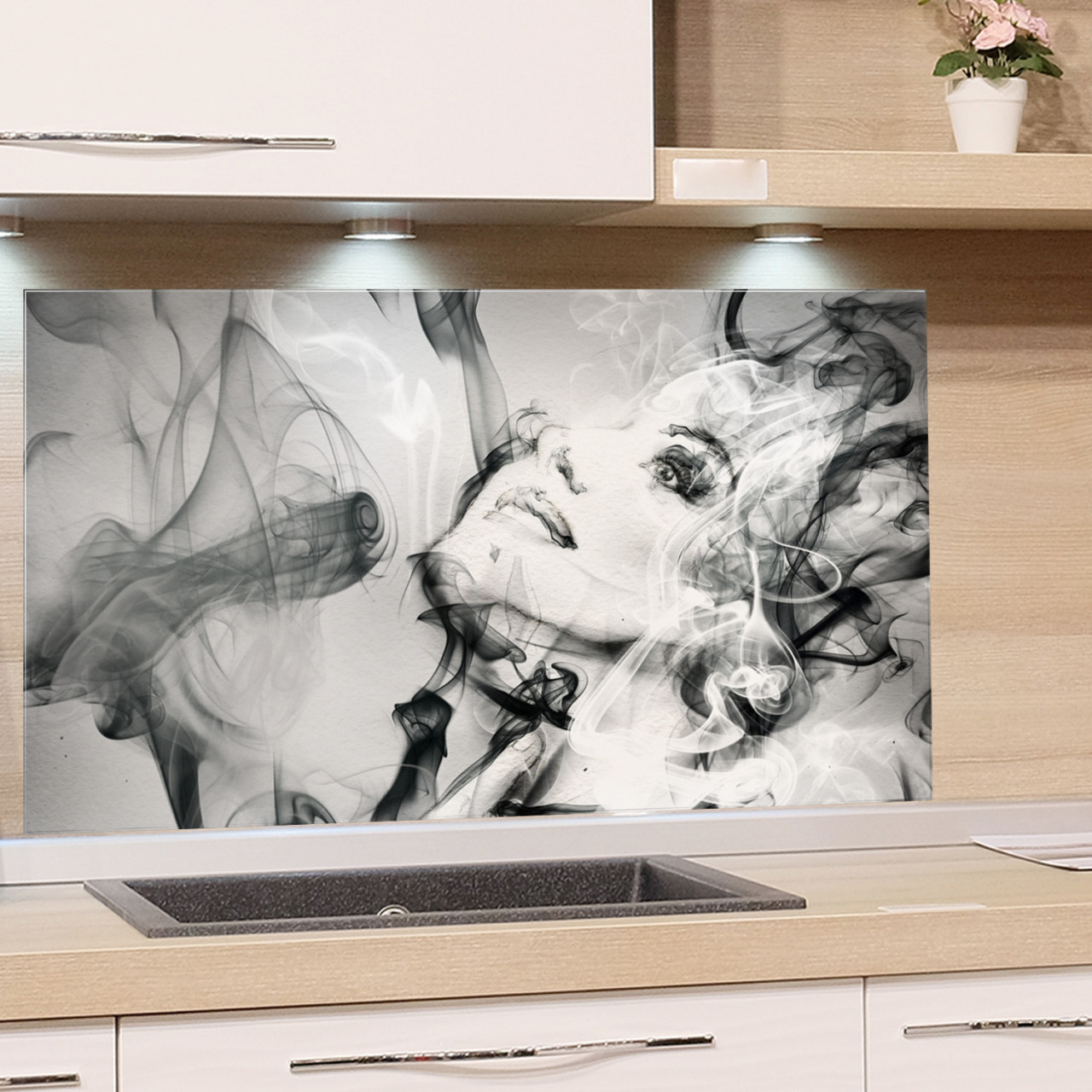 Spritzschutz Küche Frau Konturen Gesicht Kunst