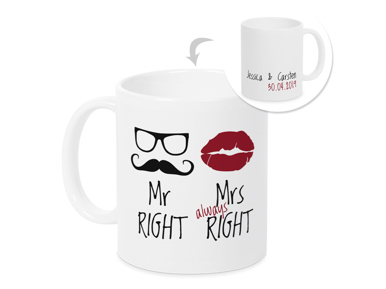 Tasse Hochzeit - personalisiert mit Namen und Datum...