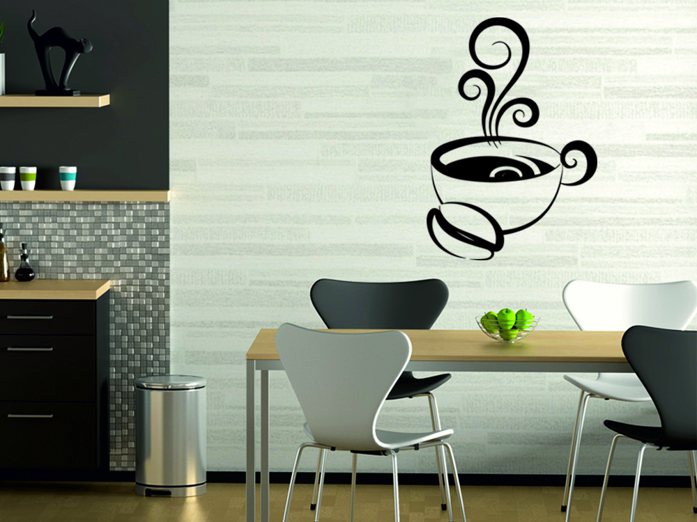Wandtattoo Tasse mit Kaffee und Schnörkel Küche