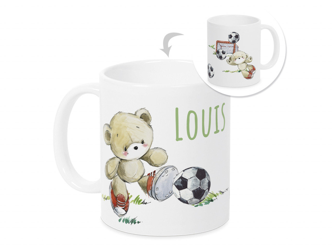 Tasse mit Namen Kinder Fußball, personalisiertes Geschenk