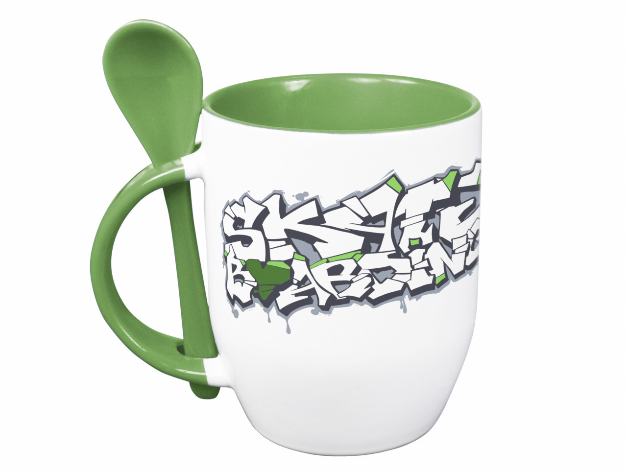 Tasse mit Löffel personalisiert mit Namen und Skater