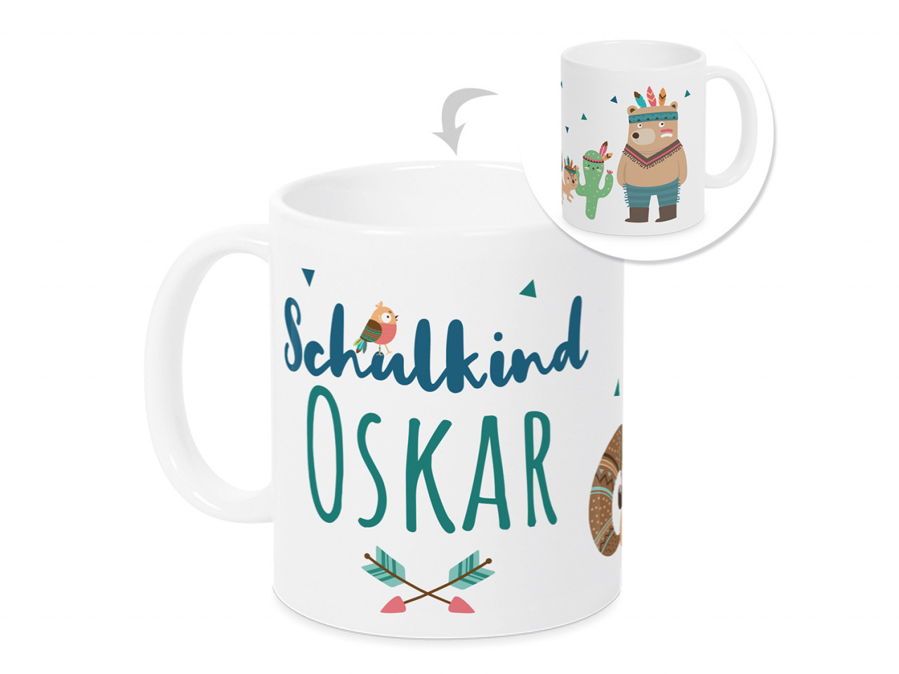 Tasse Einschulung Junge - Schulkind Indianerbär -...