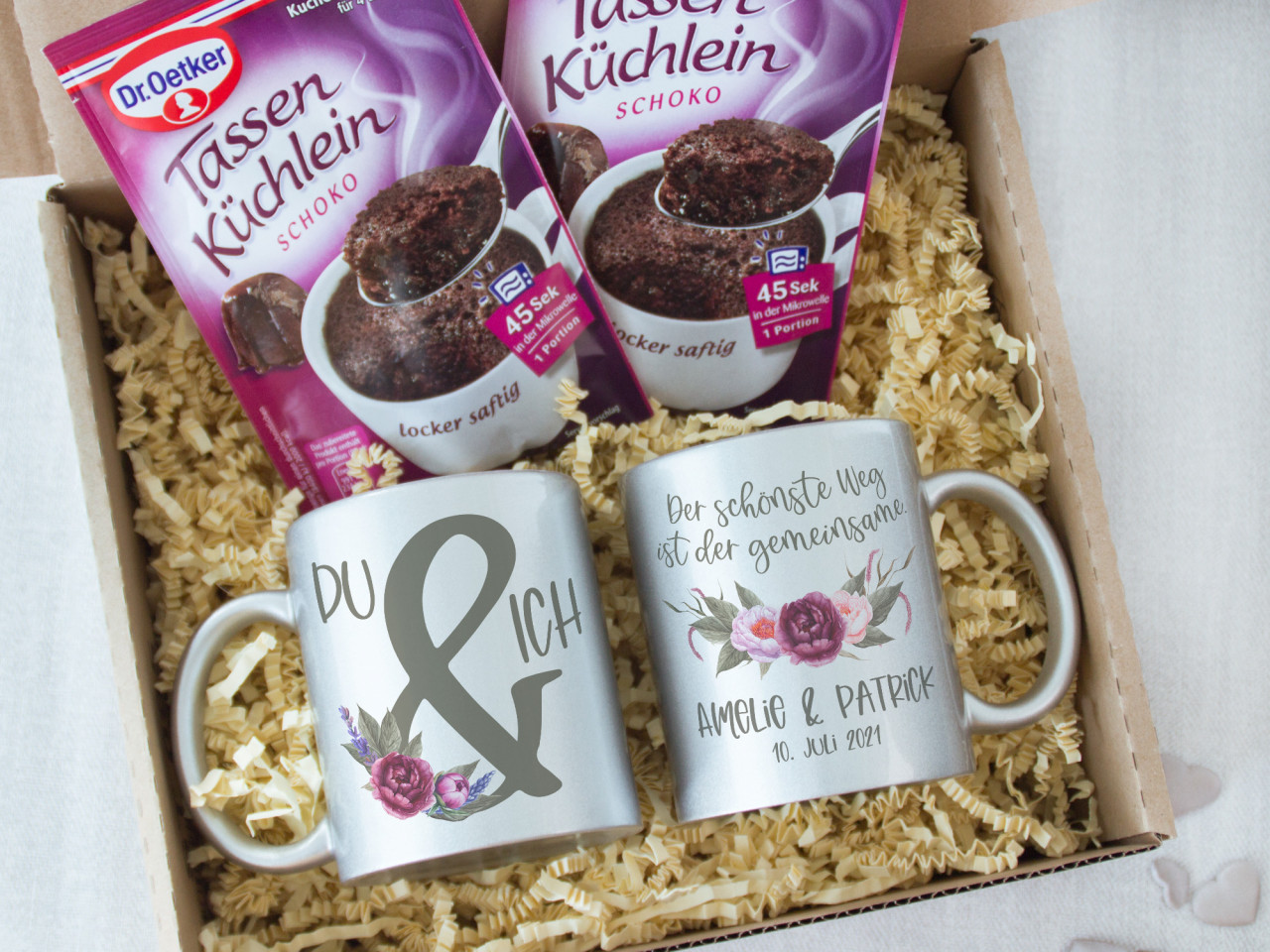 Geschenk Set Du & Ich, Tassen mit Tassenkuchen,...