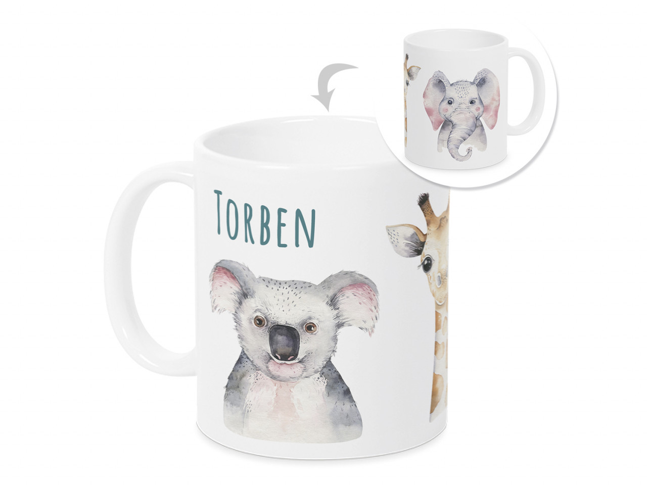 Tasse mit Namen Kinder Tiere, personalisiertes Geschenk