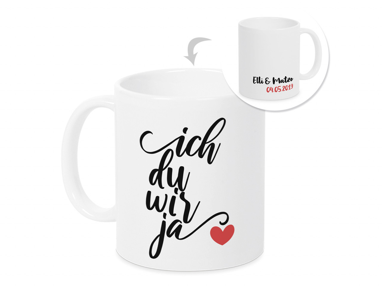 Tasse Hochzeit - personalisiert mit Namen und Datum ich...
