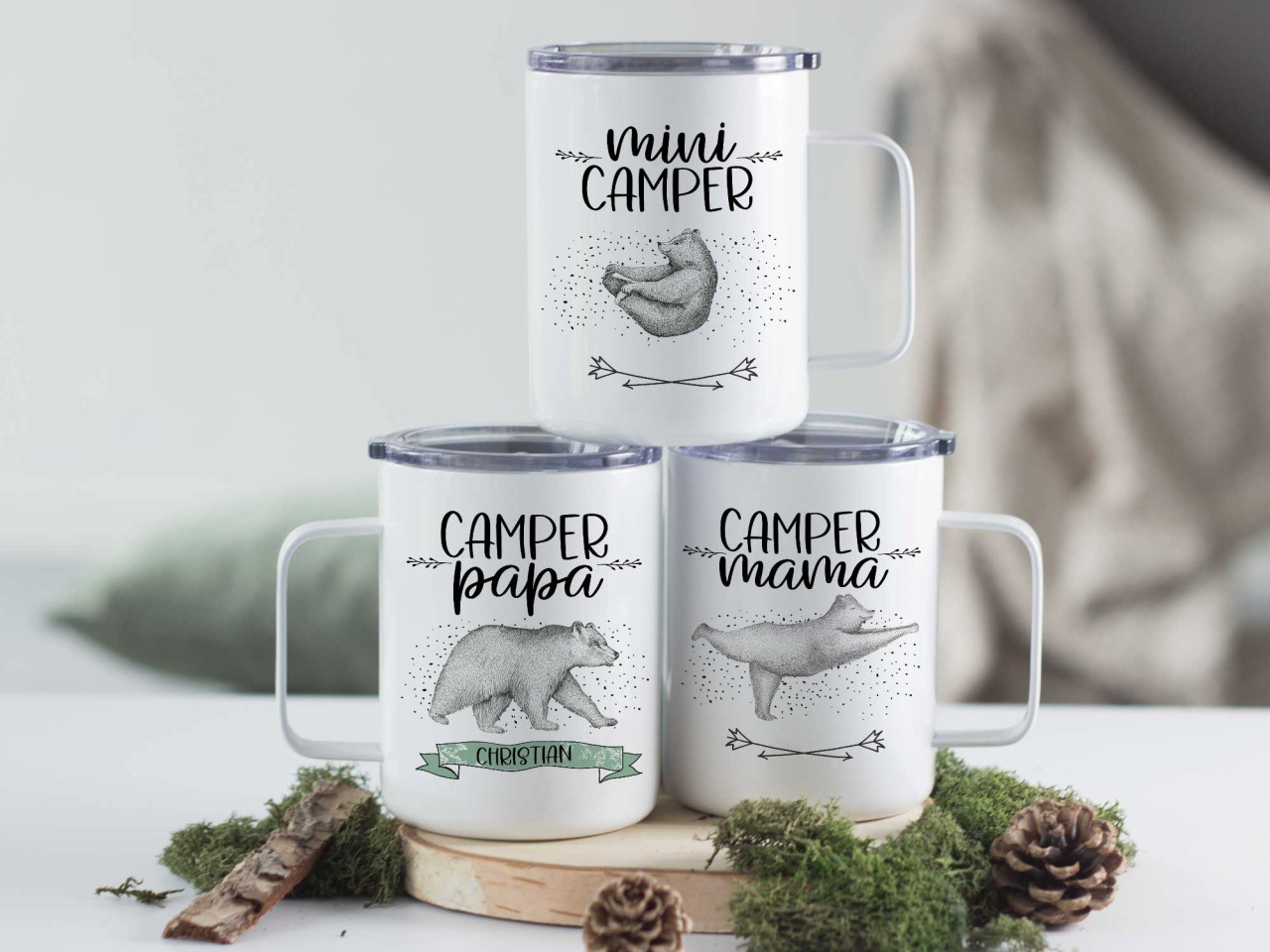 Thermo Tasse Wanderbecher mit Wunschname - Camper Papa -...