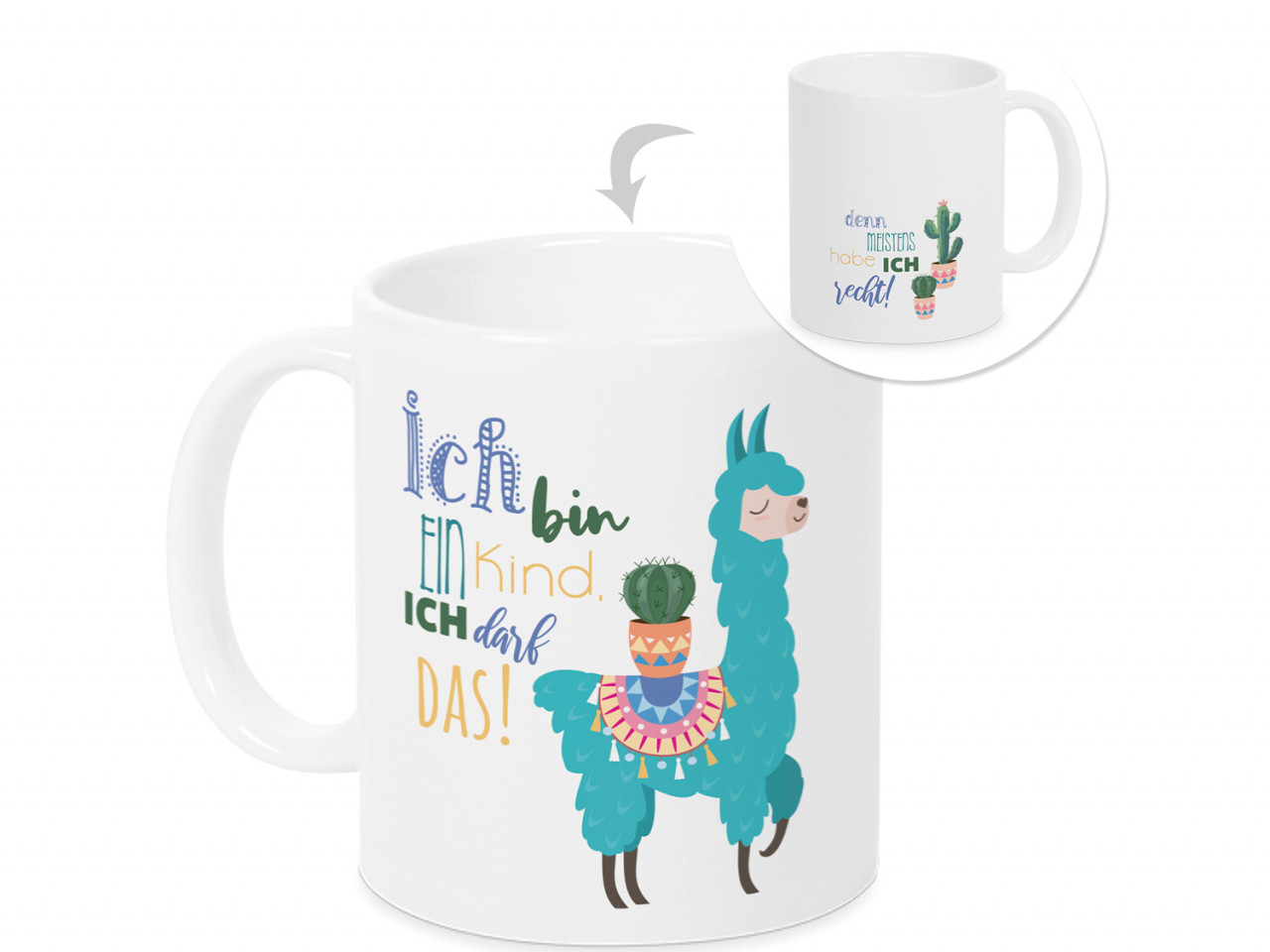 Tasse mit Spruch Ich bin ein Kind! Ich darf das! Coole Lama