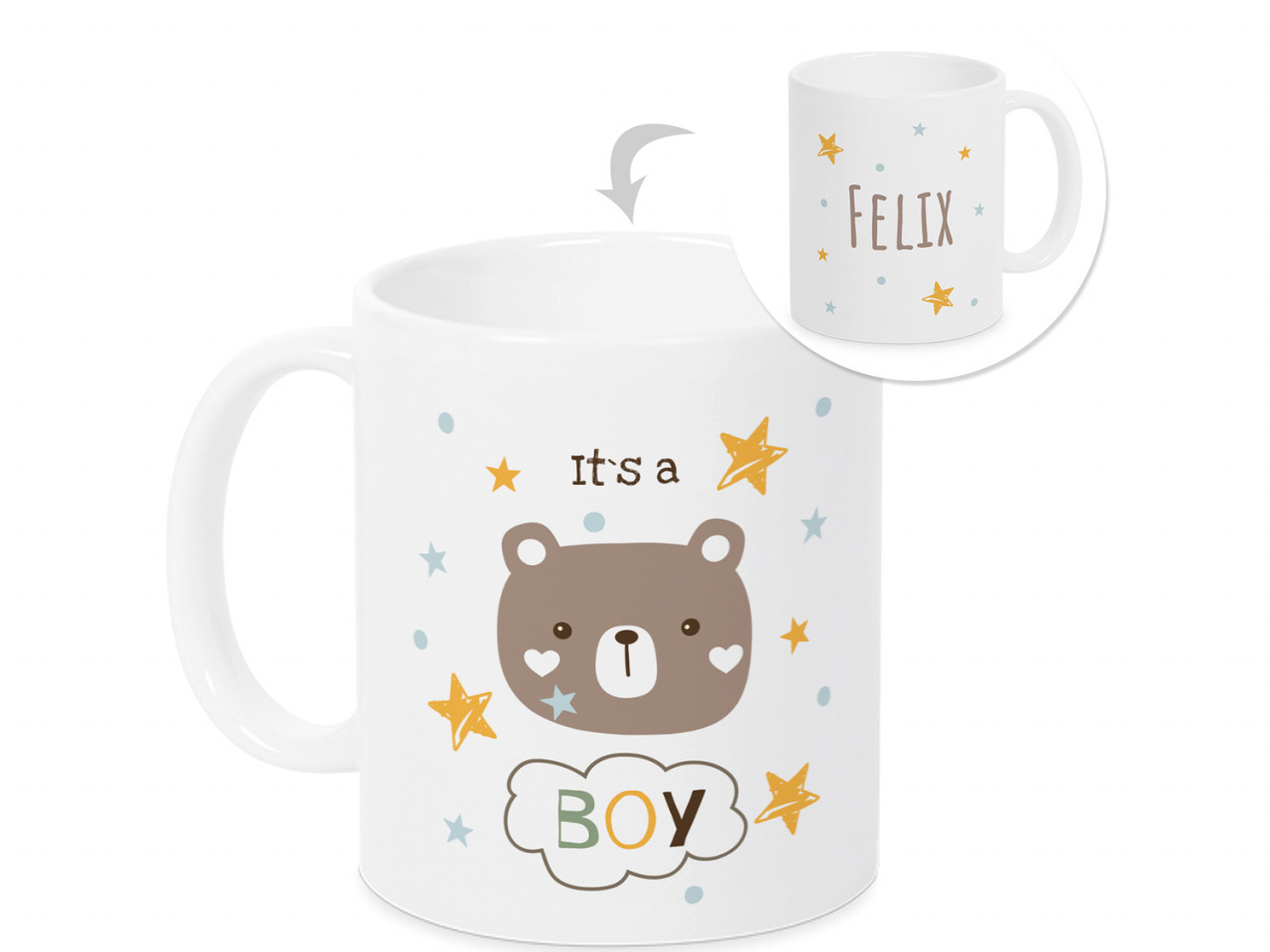 Tasse zur Geburt - Bär mit Namen zum Geburtstag