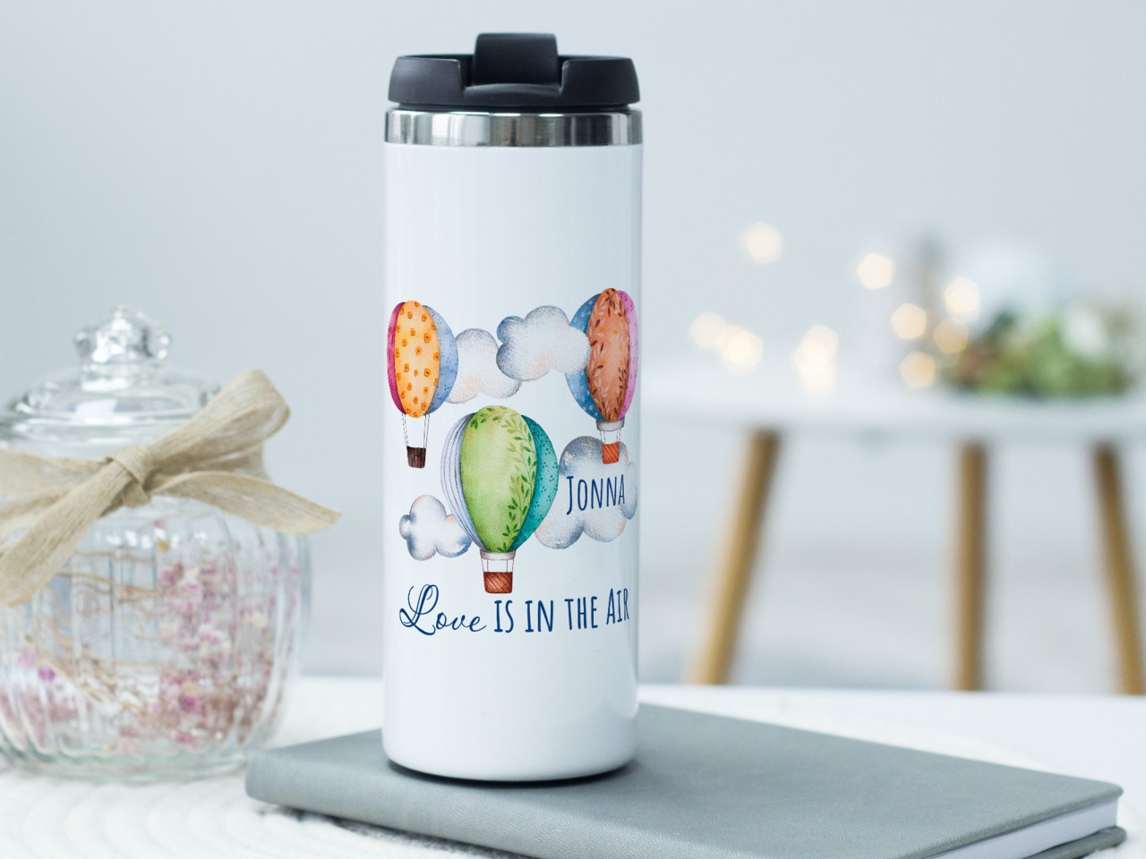 Thermobecher Love is in the air mit Heißluftballons,...
