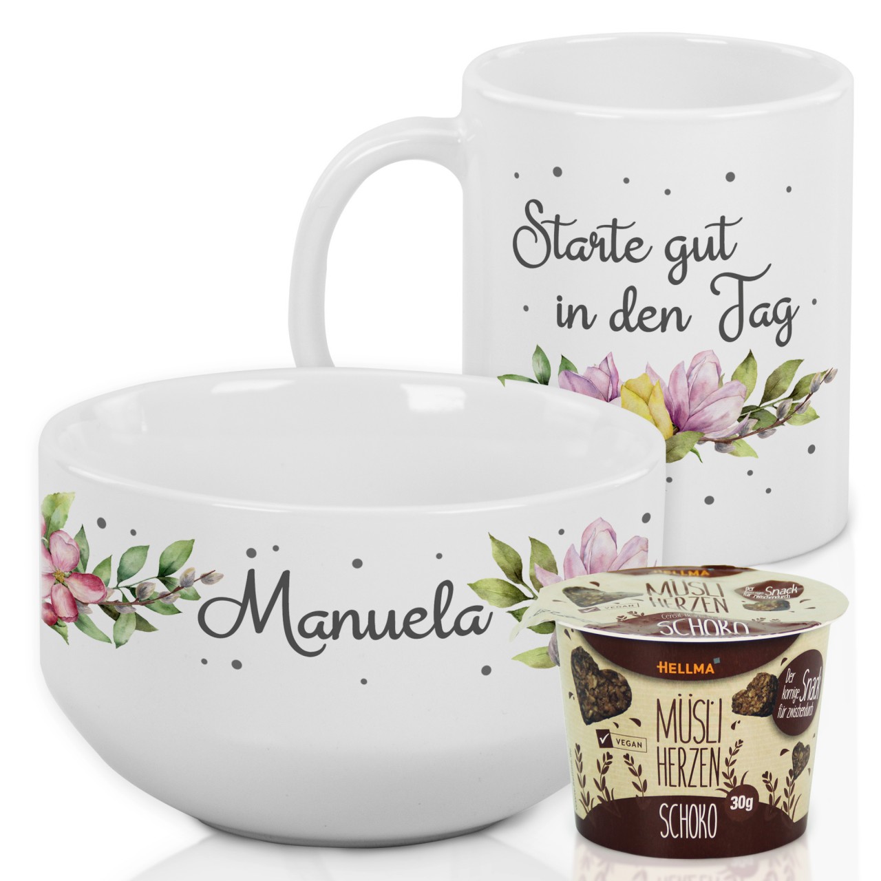Geschenk-Set mit Müslischale & Tasse Starte gut in den...