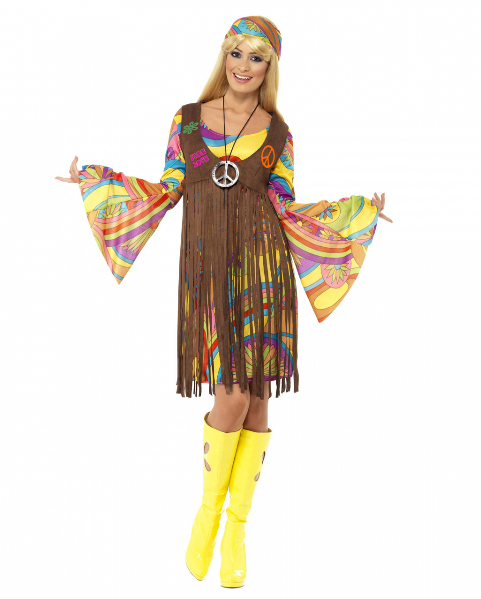 60er Jahre Hippie Kostüm mit Fransenkleid M
