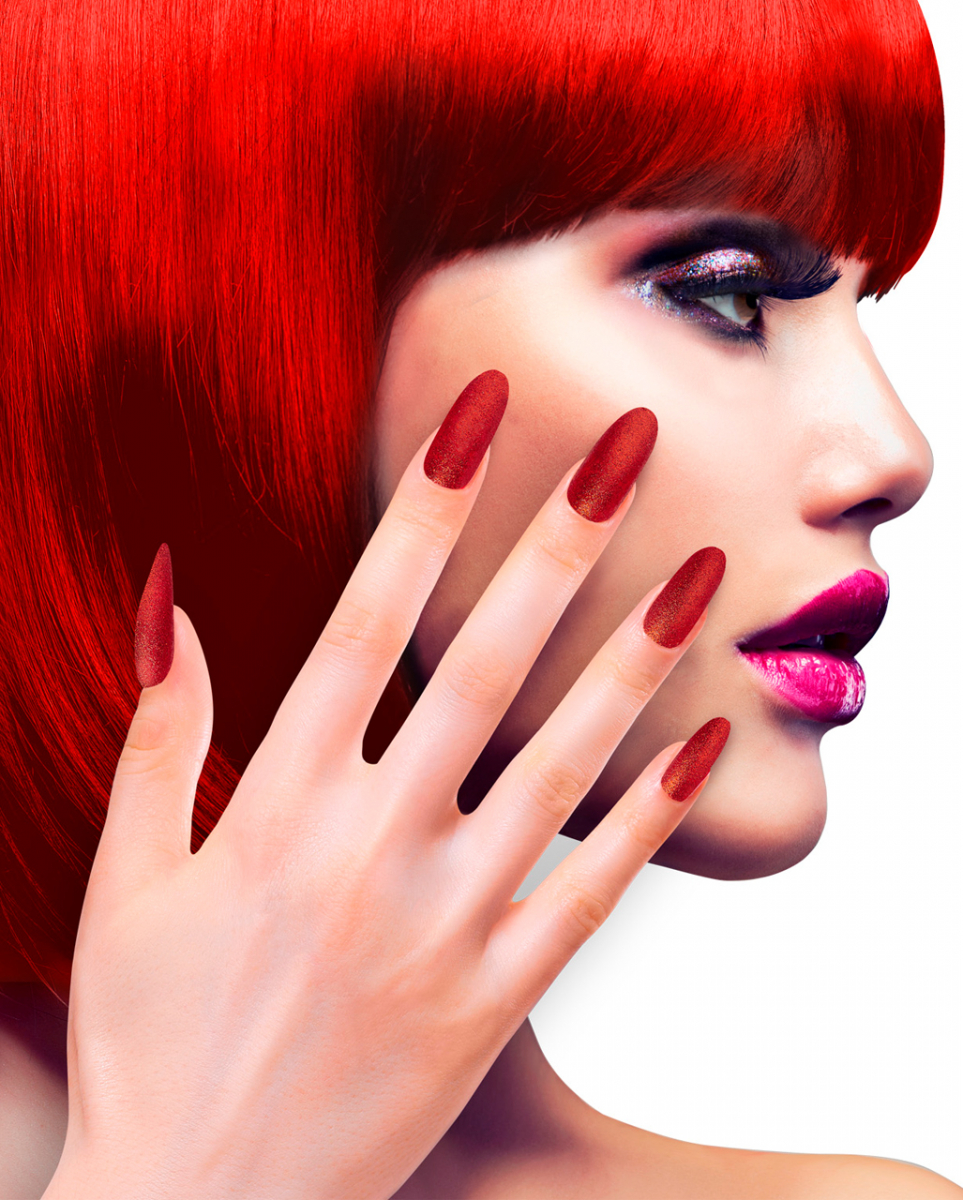 Blutrote Glitzer Fingernägel 12 St.