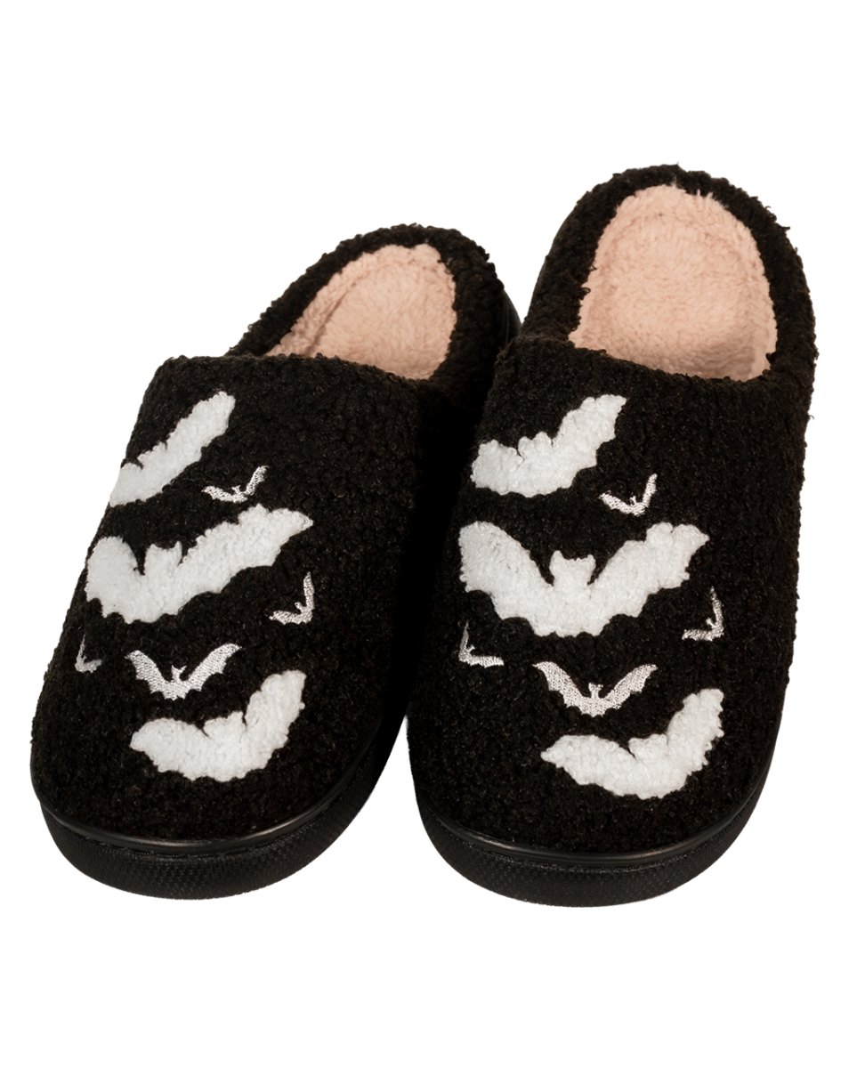 Flauschige Gothic Hausschuhe mit Fledermaus Motiv 40/41