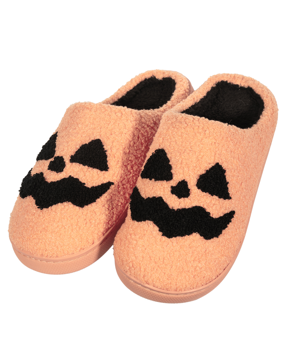 Flauschige Halloween Hausschuhe mit Kürbisgesicht 40/41