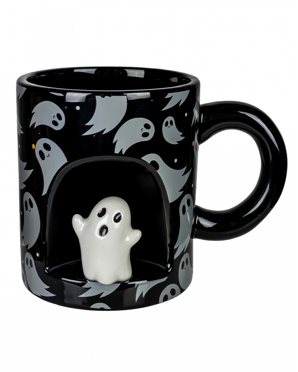 Schwarze Halloween Tasse mit Mini Geist