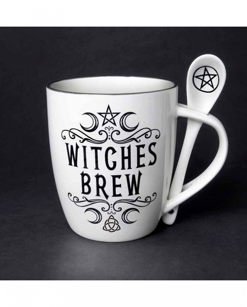 Weiße Witches Brew Tasse mit Löffel