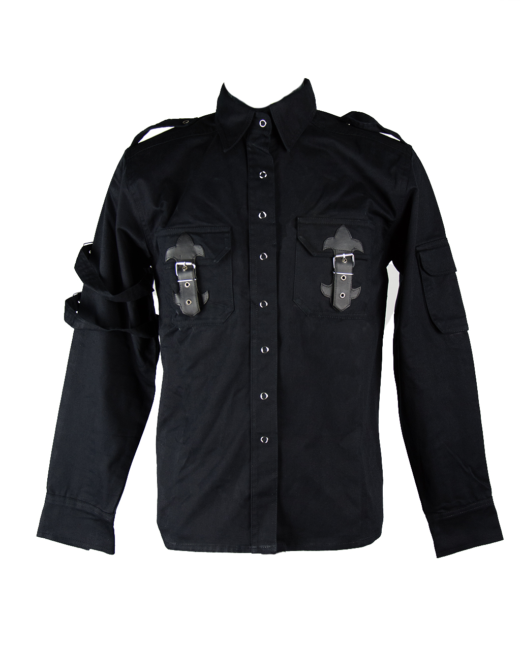 Schwarzes Gothic Hemd mit Riemen & Schnallen ✪