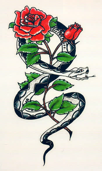 Tattoo Schlange und Rose Klebetattoo