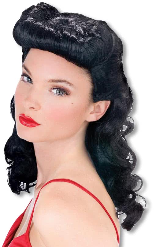 Burlesque Beauty Perücke schwarz   Rockabilly Perücke  50s Perücke