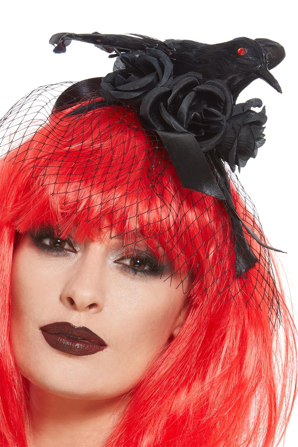 Krähen Haarreif mit Schleier und Rosen Schwarz ➔ ?