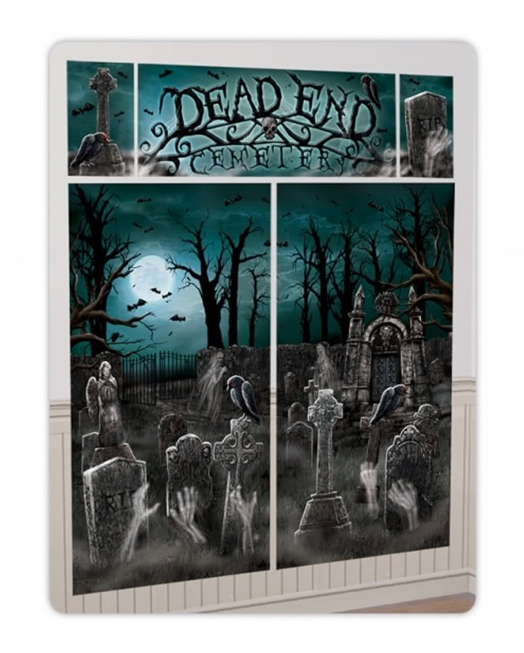 5 tlg. Halloween Wandfolien Set Friedhof Horror Wand-Dekoration