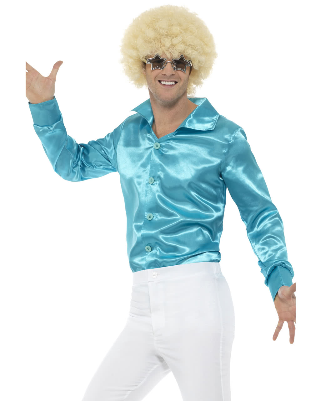 60s Disco Hemd blau als Kostüm Accessoire M