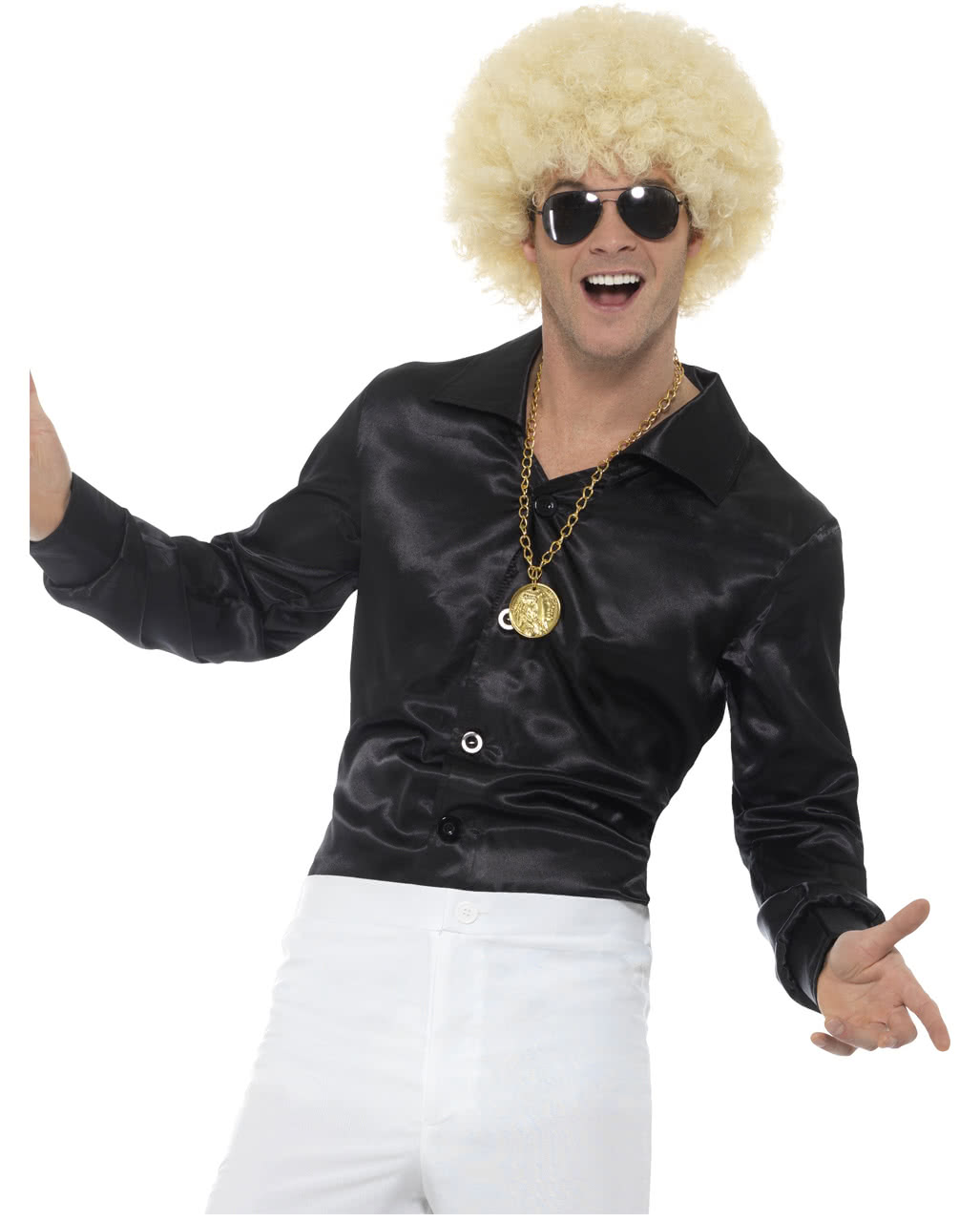 60s Disco Hemd schwarz als Kostüm Accessoire L