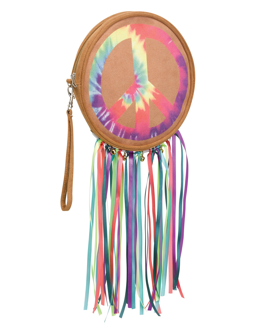 60s Tamburin Peace Tasche mit Fransen für Fasching!