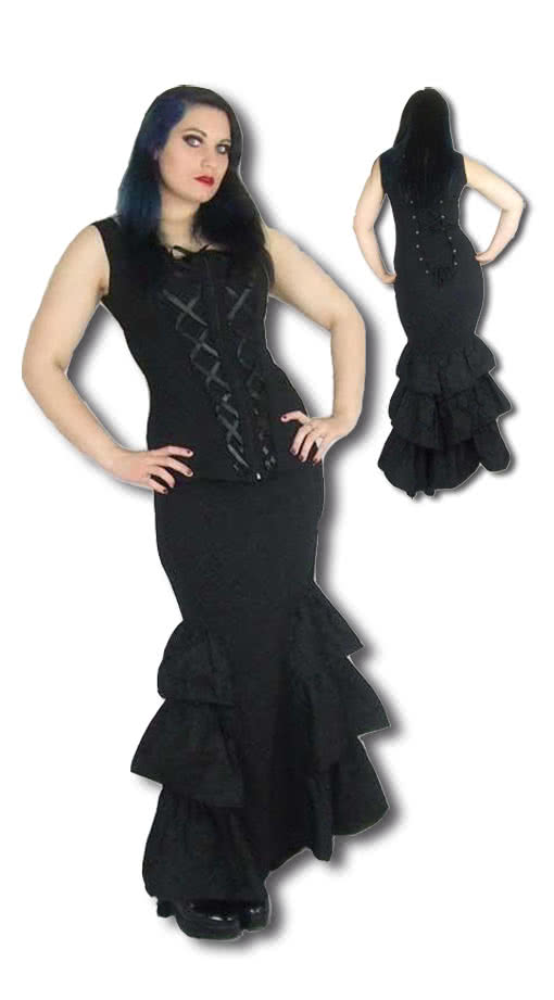 Langer Stufenrock mit Rüschen   Gothic Rock mit Rüschen M / 38