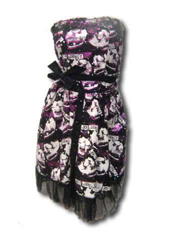 Skull Foil Kleid Black Pink Small Medium Gothic Skull Kleid Totenkopf