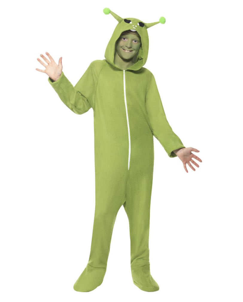Alien Kinderkostüm   Grüner Alien Overall mit Kapuze L