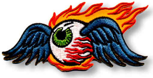 Aufnäher Flaming Eyeball Gross Rockabilly Aufnäher