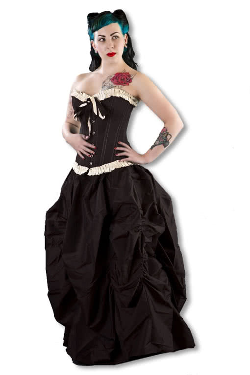 Elegantes Vollbrustkorsett mit Rüschen Rockabilly Pinup Gothic Fashion S / 36
