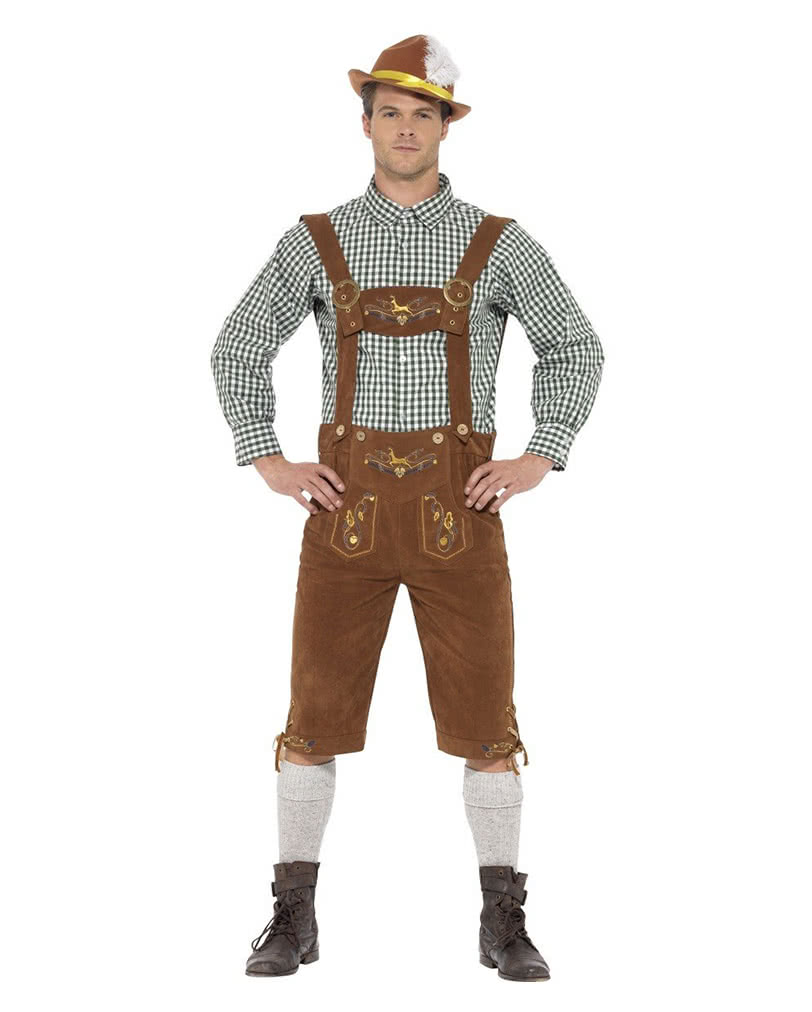 Bavarian Lederhose-Kostüm mit Karohemd  Oktoberfest Kostüm L