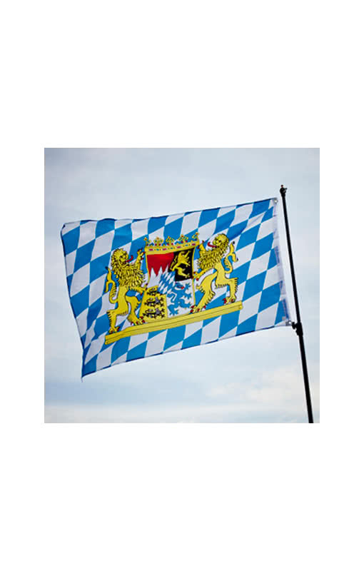 Bayern Fahne mit Wappen  Bayrische Flagge weiß/blau
