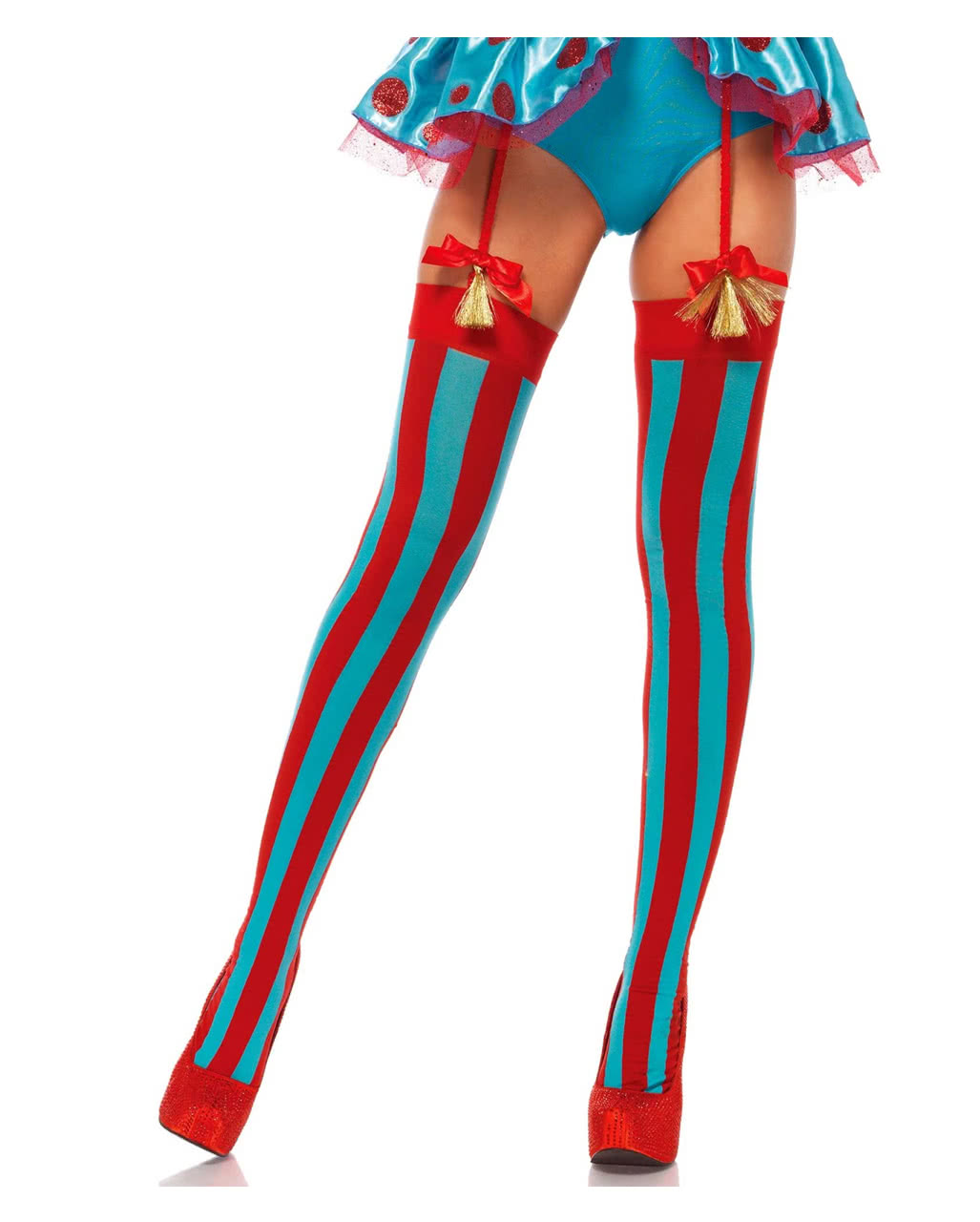 Gestreifte Overknees rot-blau ✰★ Damenstrümpfe