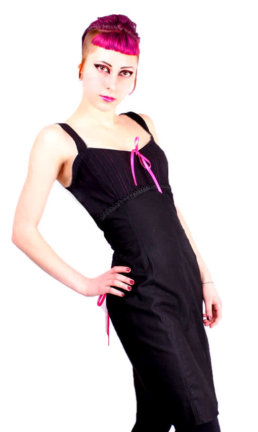Bleistiftkleid schwarz pink Gothic Punk Rockabilly Fashion L / 40